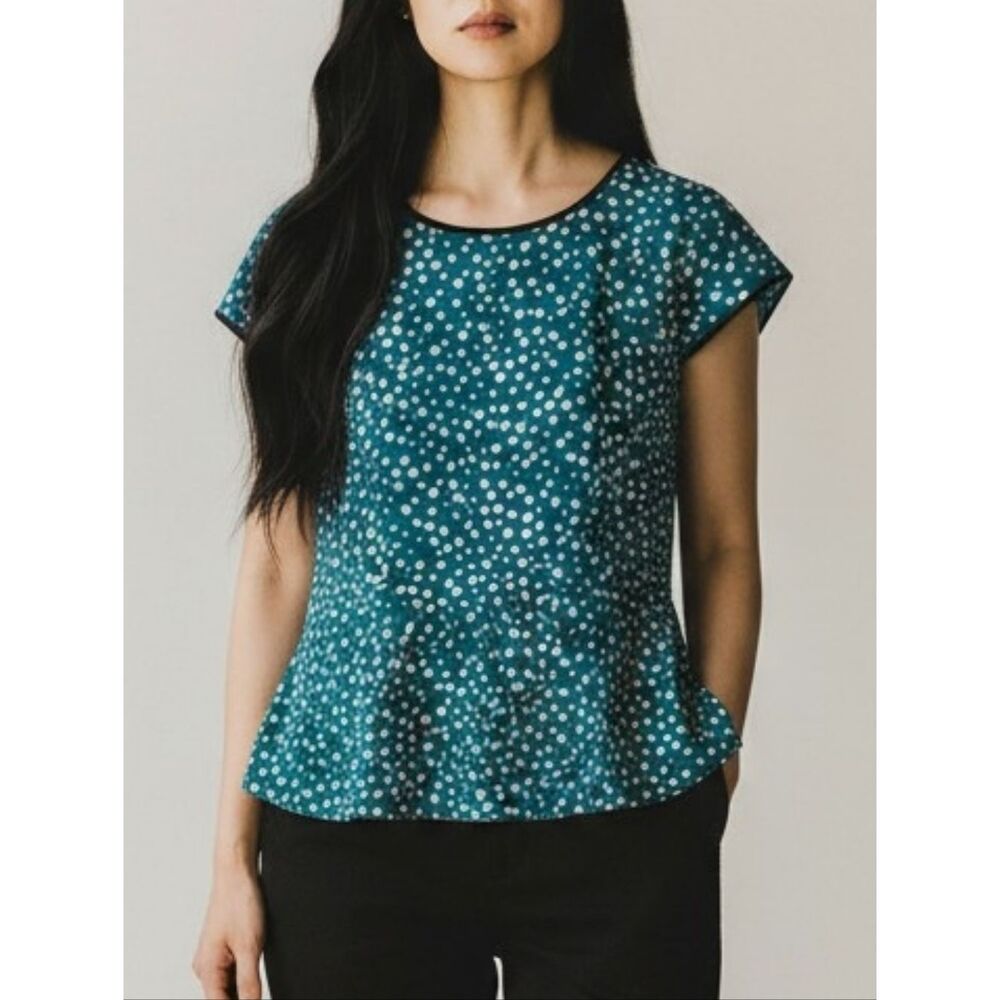 Teal Spotted Cap-Sleeve Blouse